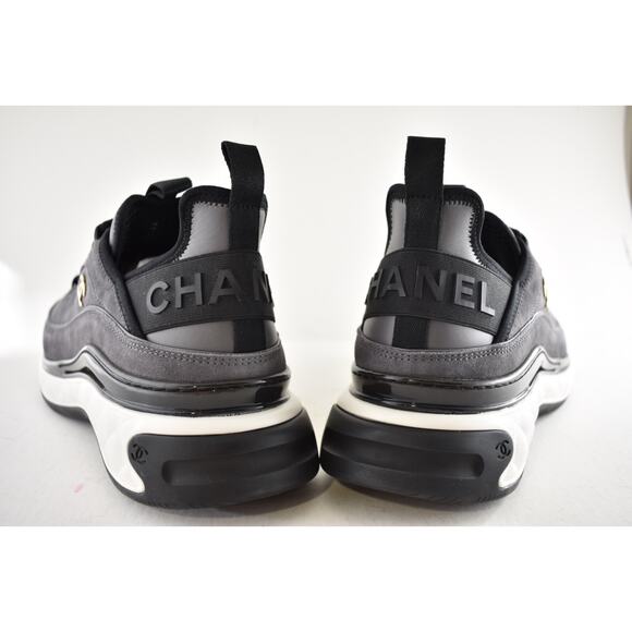 Chanel 23K Mens Grey Black White CC Logo Lace Up Low Top Trainer Sneaker 45 12 - Picture 12 of 13